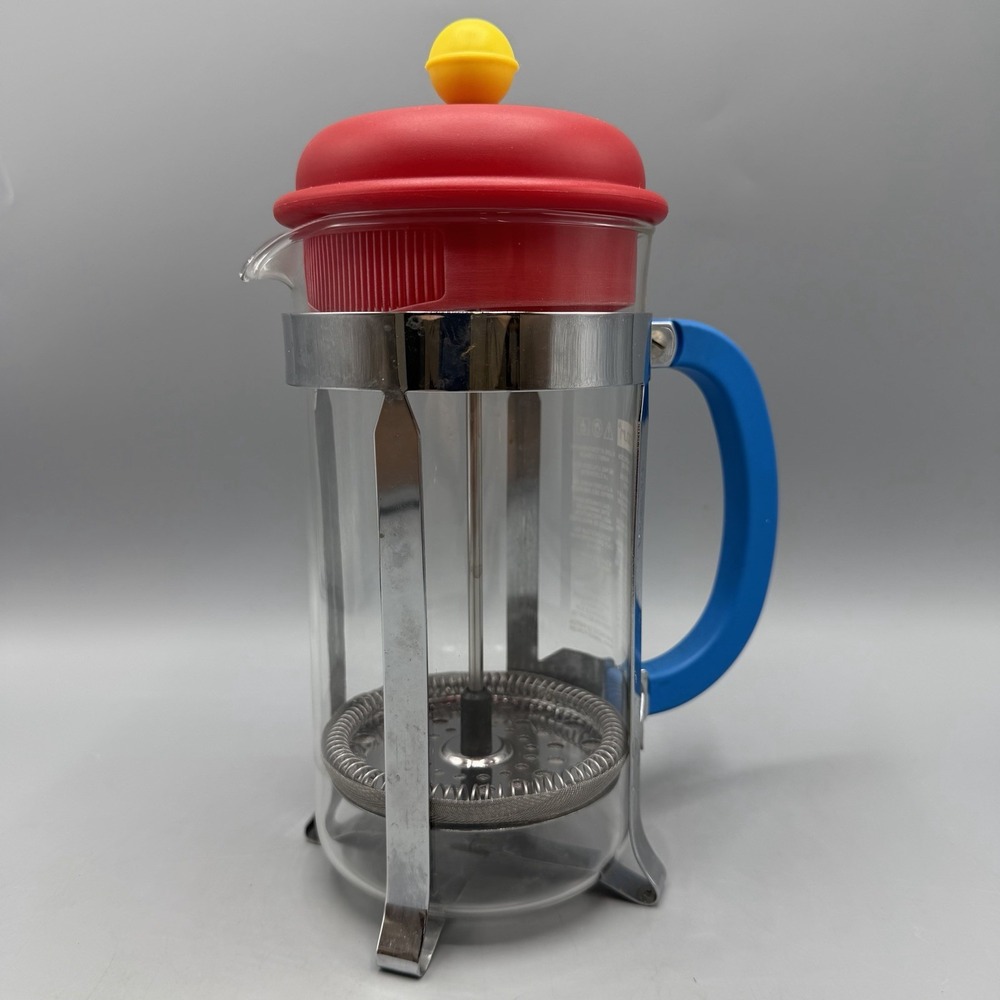 Bodum 70th Anniversary French Press Coffee Maker 32oz Yellow Red Blue 2014
